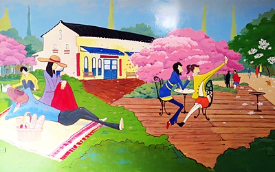 櫻花渡假會館照片： 藝術壁畫走廊